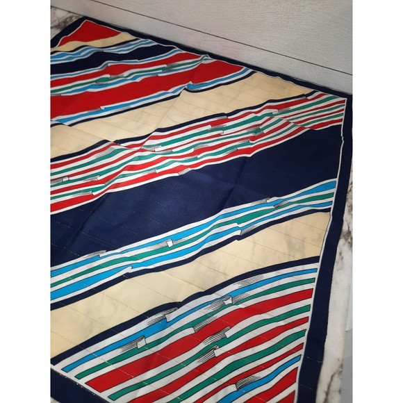 3 Vintage Scarves 1 Blue Peach Yellow 1 Blue Red Pink 1 Red White Blue - Picture 8 of 9